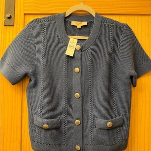 LOFT Blue Short Sleeve Cardigan